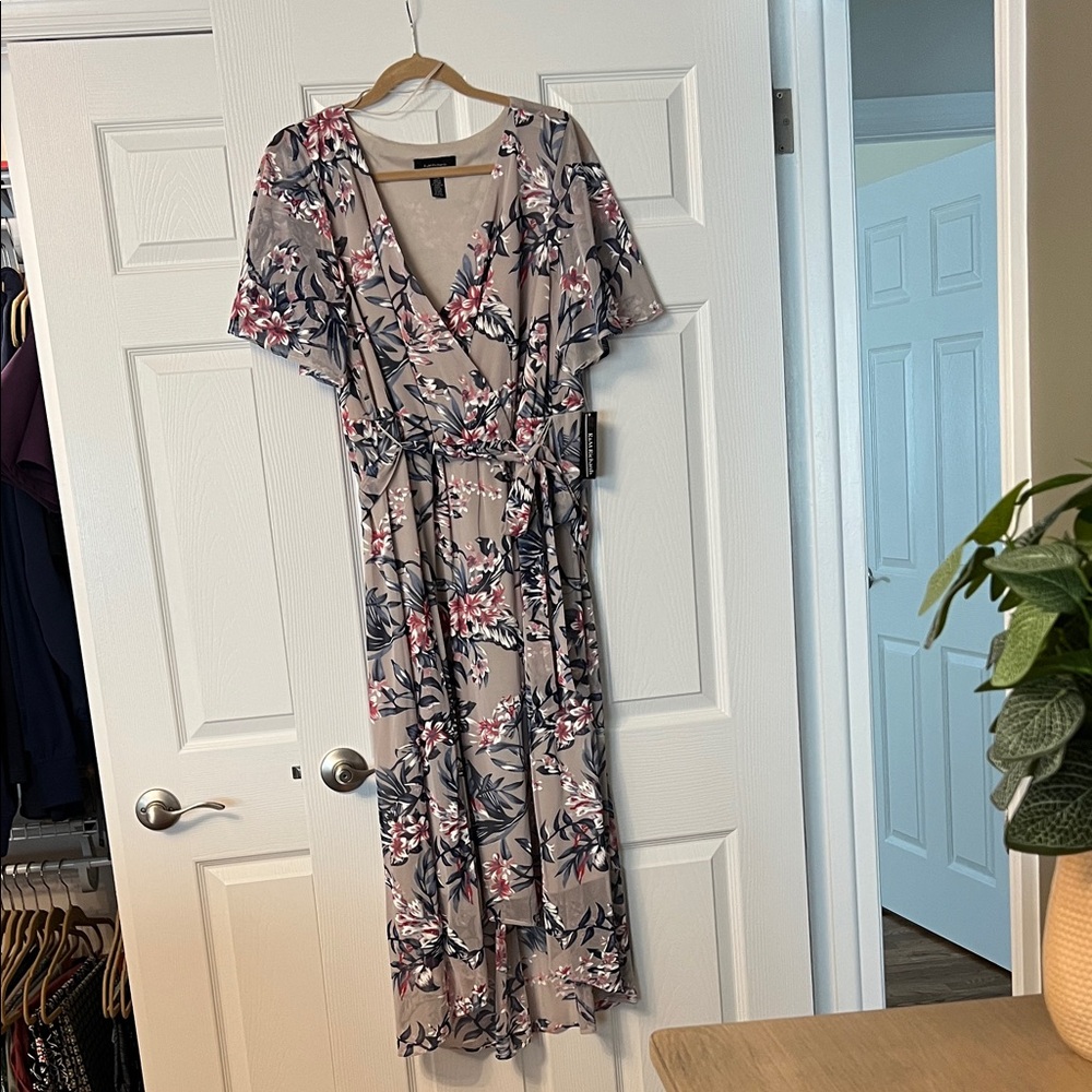 R&M Richards Pink and Blue Floral Maxi Dress